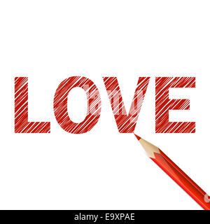 La parola amore disegnata con matita rossa Foto Stock