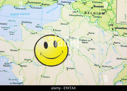 Chiudere l immagine di un sorriso sul viso Francia mappa. Foto Stock