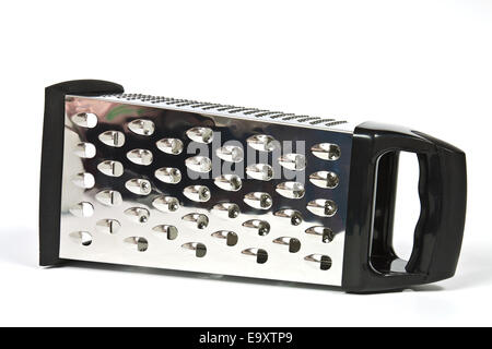 Cucina a mano grattugia ​​of realizzati in acciaio inox su sfondo bianco Foto Stock