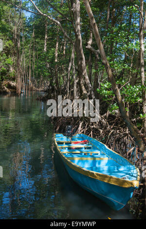 Dominikanische republik, Osteno, Sabana de la Mar, nationalpark Los Haitises, boot im kanal zur höhle cueva de la linea Foto Stock