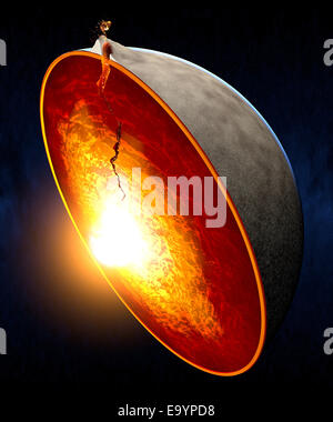 In eruzione del vulcano e dividere il nucleo di terra Foto Stock