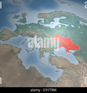 Mappa europea con rosso contrassegnato con l'Ucraina Foto Stock