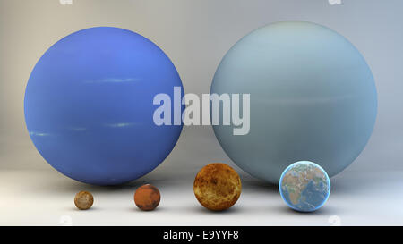 Pianeti in ordine di grandezza, grandezza, area Foto Stock