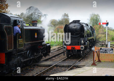 Severn Valley Railway locomotive a vapore 'Sir Keith Park' a Arley Stazione Regno Unito Foto Stock