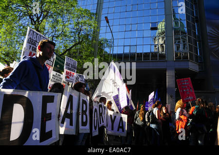 Buenos Aires, Buenos Aires, Argentina. 4 Novembre, 2014. Pro e contro l'aborto gruppi dimostrare di fronte al Congresso come la legislazione penale Comitato inizia a discutere la possibilità di una legge che permetterebbe a legale, libero e sicuro aborti in ospedali pubblici. Tra 450000 e 600000 aborti clandestini sono eseguite in Argentina ogni anno, per la maggior parte sotto condizioni non sicure, causando l'aborto per essere la prima materna causa di morte. Credito: Patricio Murphy/ZUMA filo/Alamy Live News Foto Stock