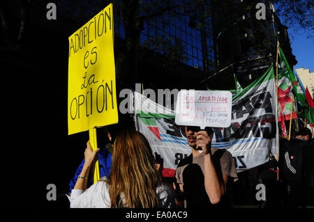 Buenos Aires, Buenos Aires, Argentina. 4 Novembre, 2014. Pro e contro l'aborto manifestanti sostengono nella parte anteriore del Congresso come la legislazione penale Comitato inizia a discutere la possibilità di una legge che permetterebbe a legale, libero e sicuro aborti in ospedali pubblici. Tra 450000 e 600000 aborti clandestini sono eseguite in Argentina ogni anno, per la maggior parte sotto condizioni non sicure, causando l'aborto per essere la prima materna causa di morte. Credito: Patricio Murphy/ZUMA filo/Alamy Live News Foto Stock