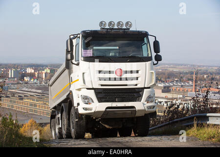 Ceca maker camion Tatra Koprivnice presenta il nuovo modello di Tatra Phoenix forniti con motori norme europee in materia di emissioni Euro 6 al poligono in Koprivnice, Repubblica Ceca il 4 novembre 2014. (CTK foto/Petr Sznapka) Foto Stock