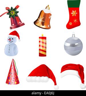 Set di vettore realistico Natale icone su sfondo bianco Illustrazione Vettoriale
