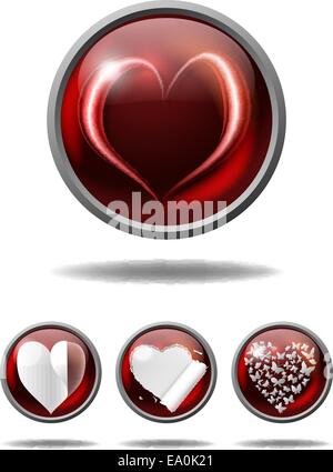 Vettore pulsanti di San Valentino con vari cuori, eps file10, gradiente mesh e trasparenza utilizzato Illustrazione Vettoriale