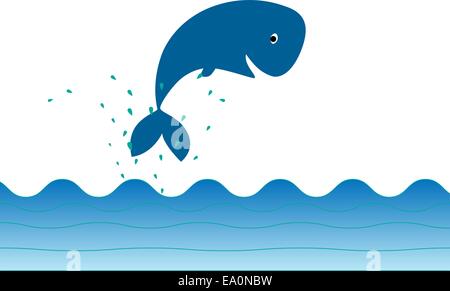 Carino balena icona vettore salta fuori di acqua Illustrazione Vettoriale