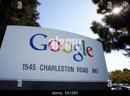Google segno aziendale, quartier generale di Google a Mountain View, California CA USA Foto Stock