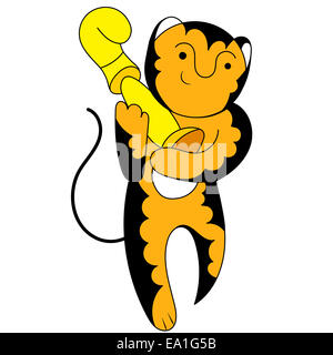 Cartoon tiger campione con un trionfante cup Foto Stock