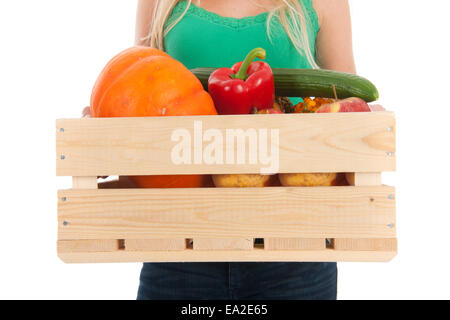 Assortimento sana la frutta e la verdura in casse di legno Foto Stock