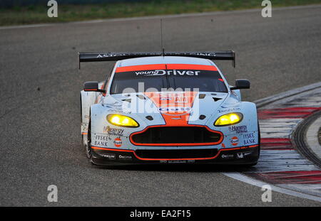 Shanghai, Cina. 2° Nov, 2014. 95 - Aston Martin Racing (GBR). Aston Martin Vantage V8. KRISTIAN POULSEN (DNK) DAVID HEINEMEIER HANSSON (DNK) e RICHIE STANAWAY (NZL) - FIA World Endurance Championship 1-2 categoria Le Mans GTE Am. Finitura a Shanghai International Circuit. © Marcio Machado/ZUMA filo/ZUMAPRESS.com/Alamy Live News Foto Stock