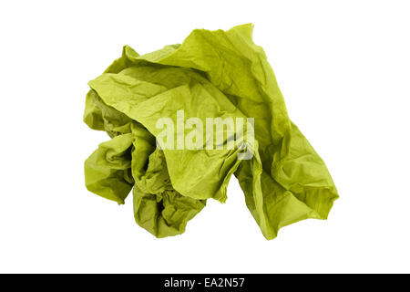 Tovagliolo verde palla di carta isolato su sfondo bianco Foto Stock