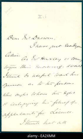 Lettera Giovanni Burdon-Sanderson a Charles R. Darwin, Aprile 1875 Pagina 1 Foto Stock