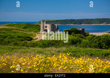 Il castello di Pennard, affacciato su tre Cliffs Bay, Gower, Wales, Regno Unito, Europa. Foto Stock