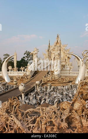 Il bianco (tempio Wat Rong Khun), Ban Rong Khun, Chiang Mai, Thailandia, Sud-est asiatico, in Asia Foto Stock