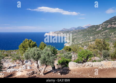 Cala de Deia, costa Nord, Sierra de Tramuntana, patrimonio mondiale dell UNESCO, Maiorca, isole Baleari, Spagna, Mediterranea Foto Stock