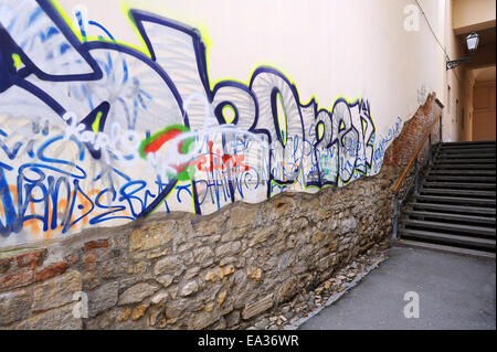 Graffiti sul muro di casa in Zagabria Foto Stock