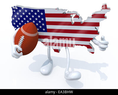 Mappa americana con le braccia, le gambe e il rugby palla in mano, 3d illustrazione Foto Stock