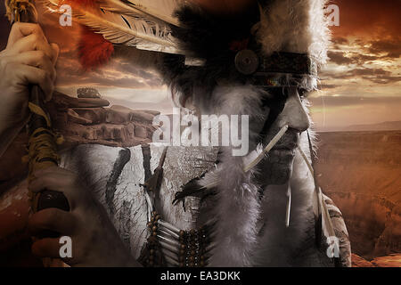 Nativi americani chiet indiano al tramonto Foto Stock