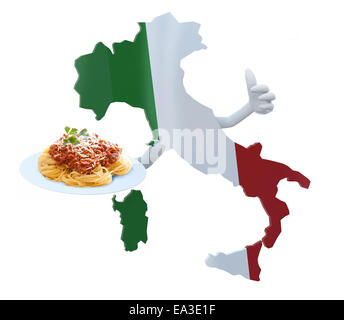 Mappa Italia fumetti con le armi e gli spaghetti sul piatto Foto Stock