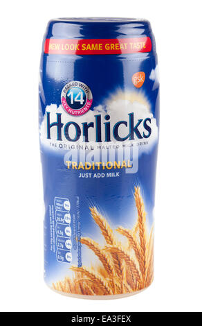 Horlicks tradizionali di latte al malto in contenitore per bevande Foto Stock