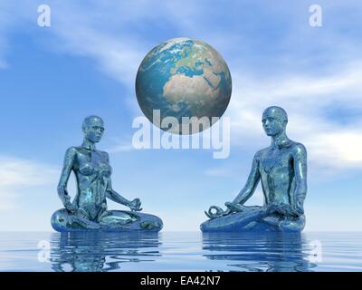 Meditazione blu per terra - 3D render Foto Stock