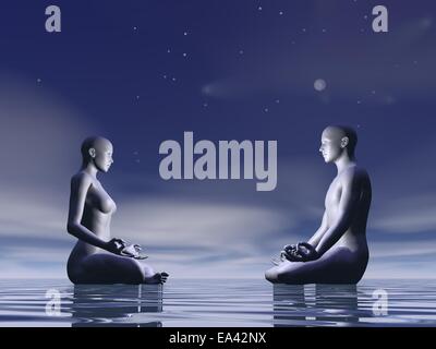La notte la meditazione - 3D render Foto Stock