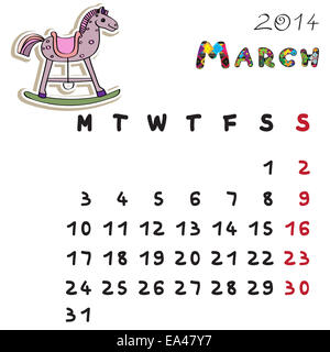 Il colore del calendario a cavallo 2014 marzo Foto Stock