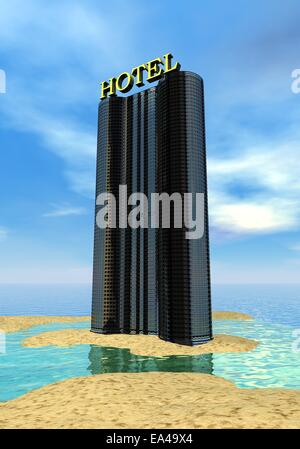 Hotel presso la spiaggia - 3D render Foto Stock