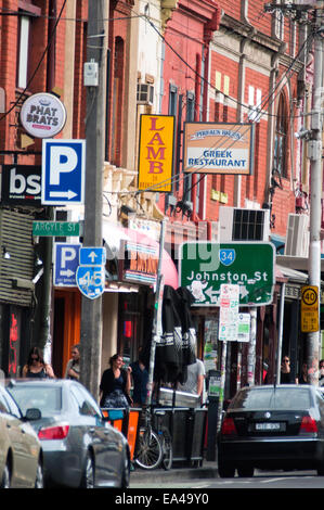 Brunswick Street architettura e scene di strada, Fitzroy, Melbourne, Victoria, Australia Foto Stock