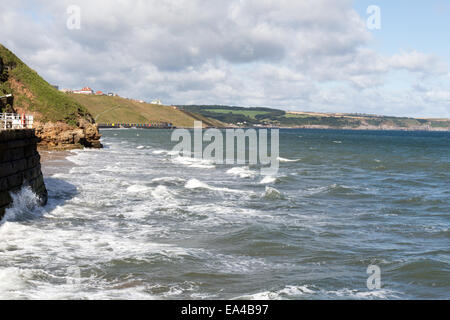 Whitby harbour looking over the north sea, North Yorkshire, England Foto Stock