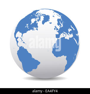 L'Europa, Nord e Sud America, Africa mondo globale, mondo Icona Terra mappa del globo, vettore Icona Mappa del mondo in forma di globo Foto Stock