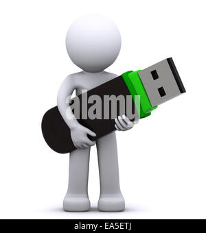 3d carattere con unità flash USB isolato su bianco Foto Stock