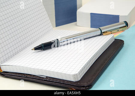 Notebook e penna stilografica Foto Stock