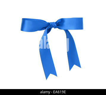 Classic blue ribbon bow, isolato su bianco Foto Stock