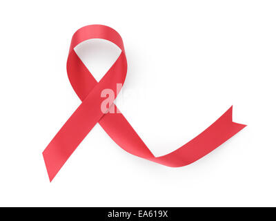 Aids red ribbon sensibilizzazione, isolato su bianco Foto Stock