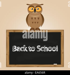 Funny owl con school board Foto Stock