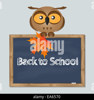 Funny owl con school board Foto Stock