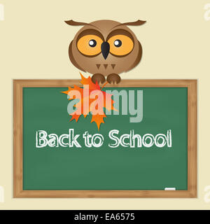 Funny owl con school board Foto Stock