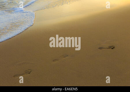 Orme nella sabbia sulla spiaggia Foto Stock