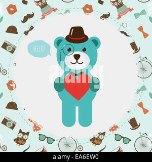 Hipster Bear holding cuore illustrazione Foto Stock