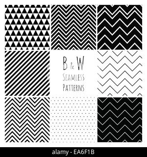 Seamless in bianco e nero di sfondo geometrico set. Foto Stock