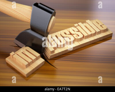 La modifica della parola impossibile in possibile sul tavolato in legno con ax. 3d Foto Stock