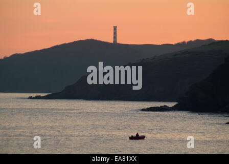 Vista costiera a ovest da Polruan & Fowey alla testa Gribbin & segnalazione Restormel Mid Cornwall South West England Regno Unito Foto Stock