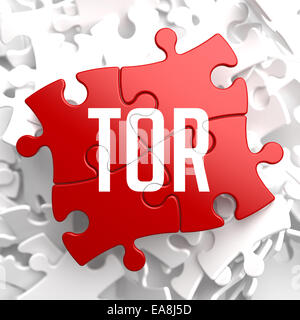 TOR - Puzzle rosso su sfondo bianco. Foto Stock