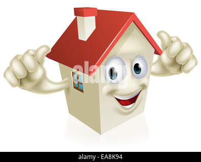 Una illustrazione di un cartoon happy house mascotte dando un pollice in alto Foto Stock