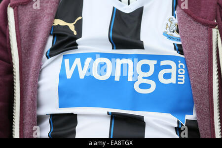 Newcastle, Regno Unito. 1 Nov, 2014. Shirt pubblicità su Newcastle home striscia indossata da un ventilatore - Barclays Premier League - Newcastle Utd vs Liverpool - St James Park Stadium - Newcastle Upon Tyne - Inghilterra - 1 Novembre 2014 - Picture Simon Bellis/Sportimage © csm/Alamy Live News Foto Stock